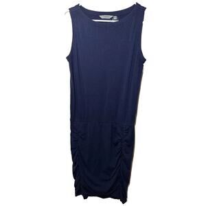 Athleta Women's Blue Ruched sleeveless Stretchy RoundNeck Dress Small Athleisure